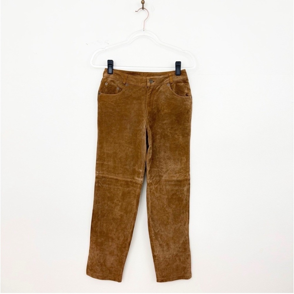 Chadwick's Vintage Tan Suede Leather Straight Leg Pants Size 2